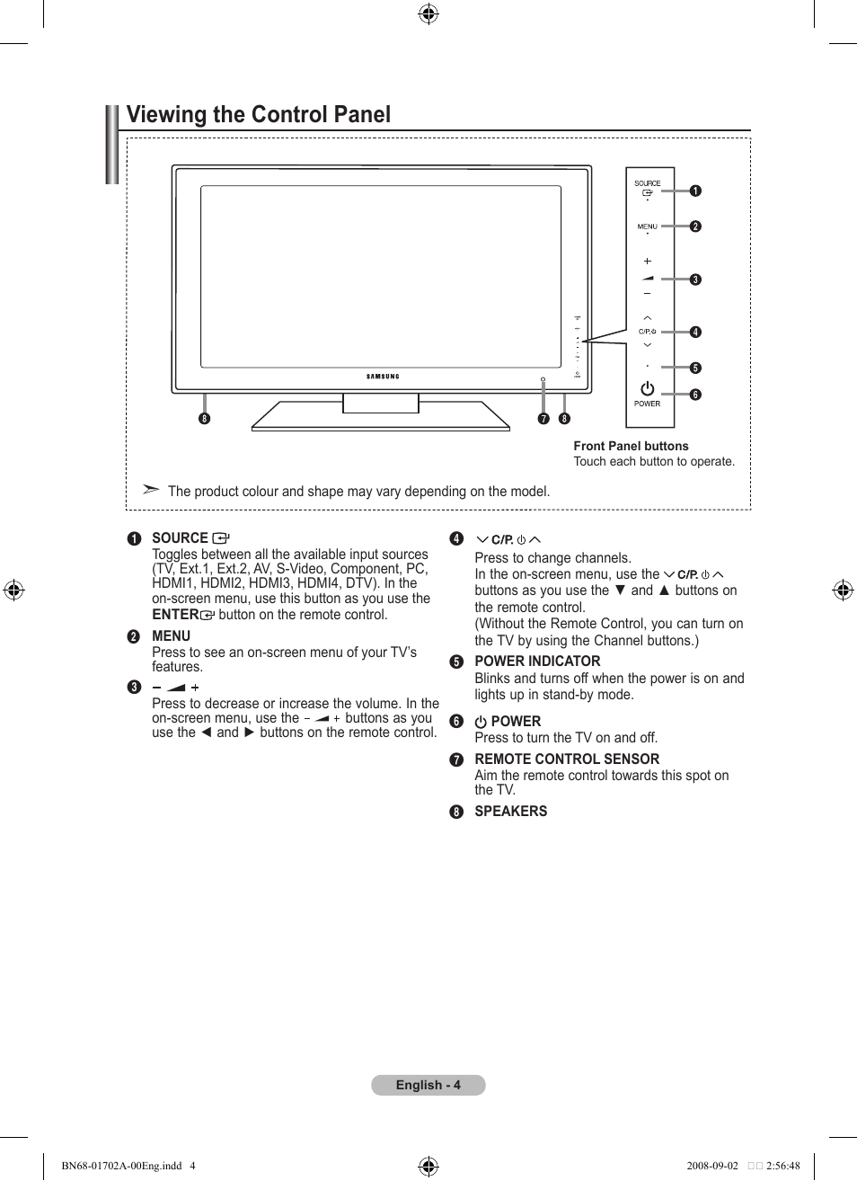 Viewing the control panel | Samsung BN68-01702A-00 User Manual | Page 6 / 69