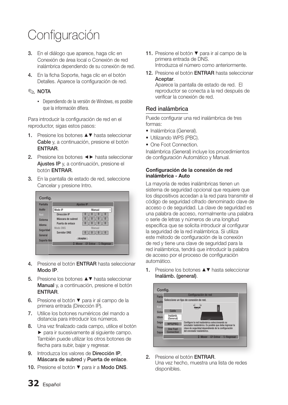 Configuración, Red inalámbrica | Samsung BD-D5300 User Manual | Page 100 / 135