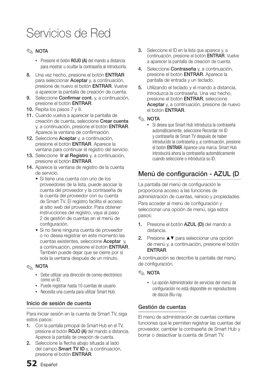 Servicios de red, Menú de configuración - azul (d | Samsung BD-D5300 User Manual | Page 120 / 135