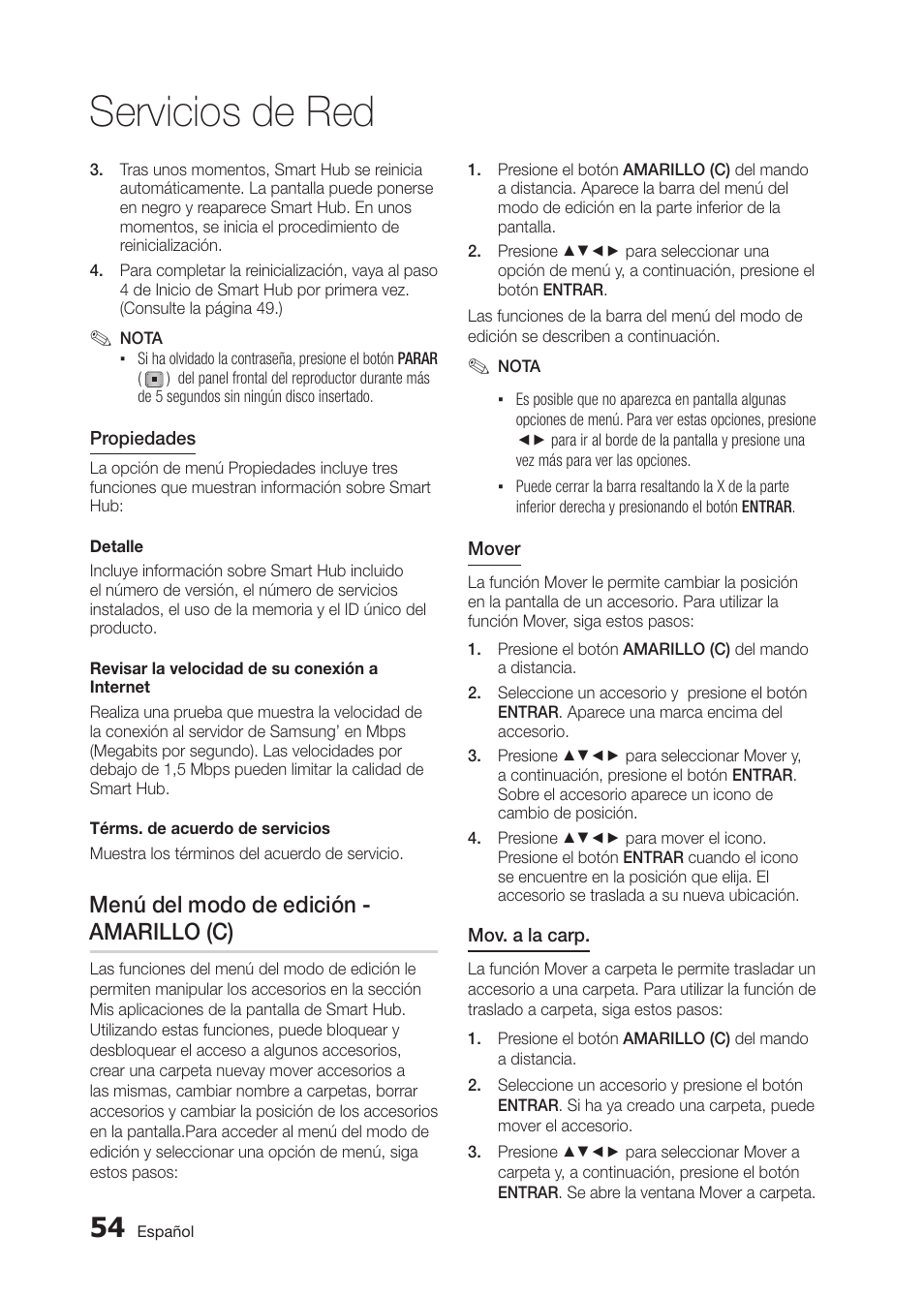 Servicios de red, Menú del modo de edición - amarillo (c) | Samsung BD-D5300 User Manual | Page 122 / 135