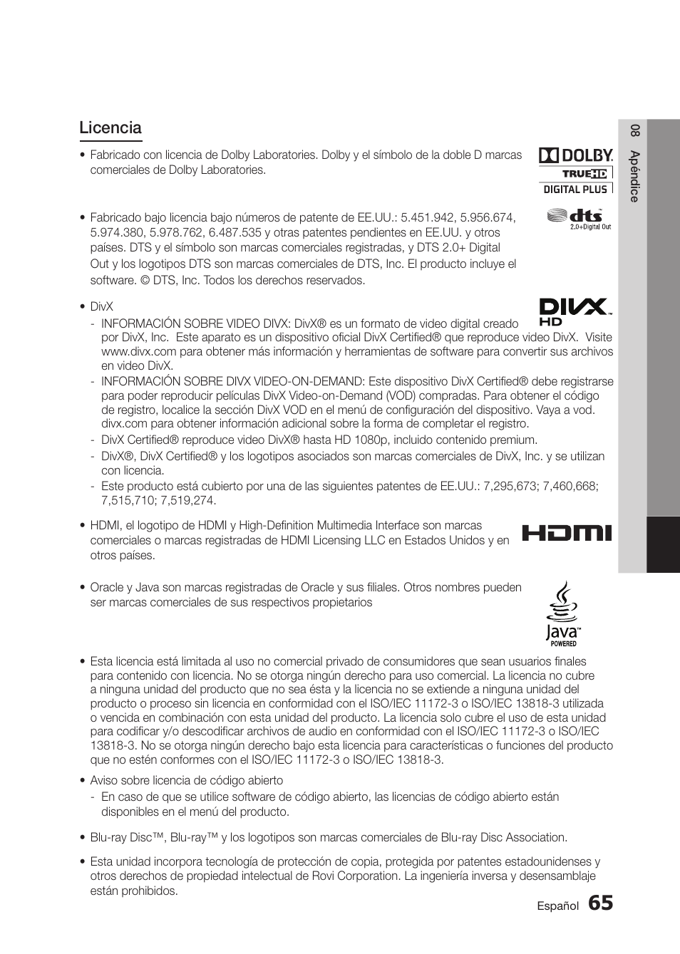 Licencia | Samsung BD-D5300 User Manual | Page 133 / 135