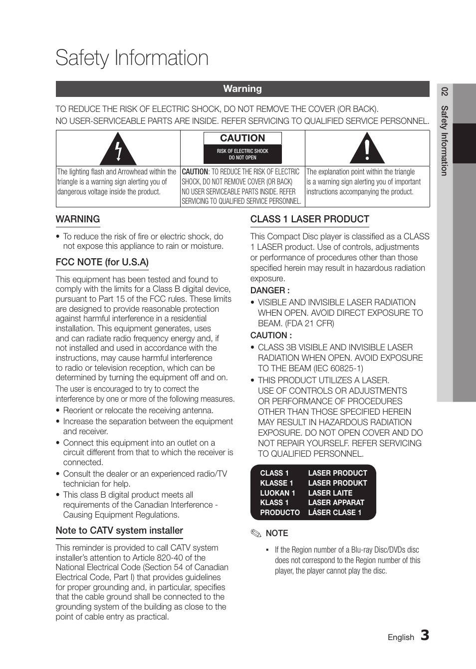 Safety information | Samsung BD-D5300 User Manual | Page 3 / 135