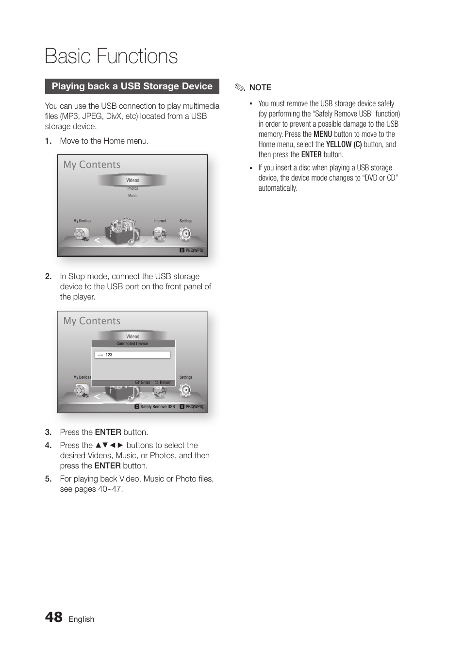 Basic functions, My contents | Samsung BD-D5300 User Manual | Page 48 / 135