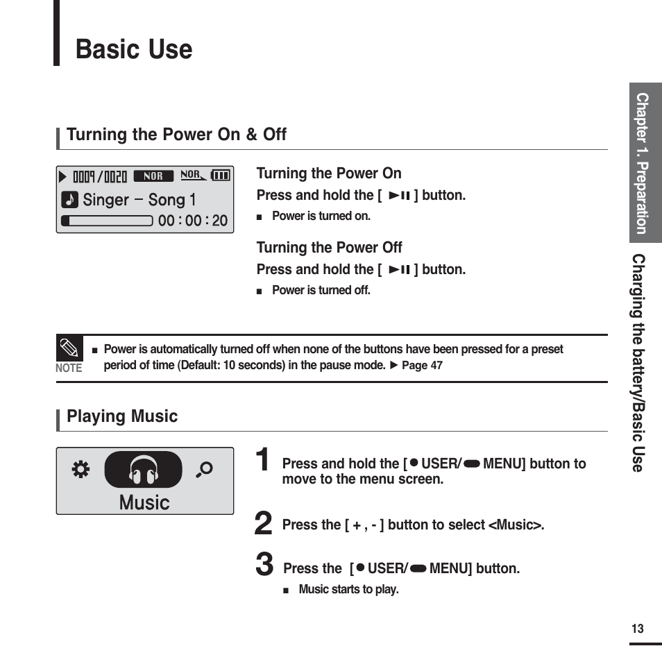 Basic use | Samsung YP-F2X User Manual | Page 13 / 68