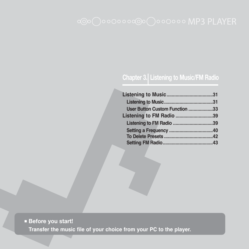 Chapter 3. listening to music/fm radio | Samsung YP-F2X User Manual | Page 30 / 68