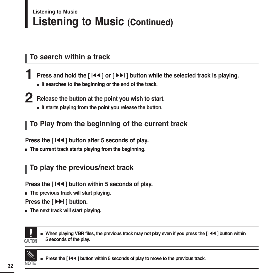 Listening to music, Continued) | Samsung YP-F2X User Manual | Page 32 / 68