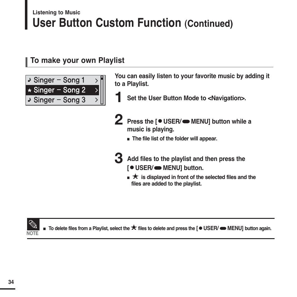 User button custom function, Continued) | Samsung YP-F2X User Manual | Page 34 / 68