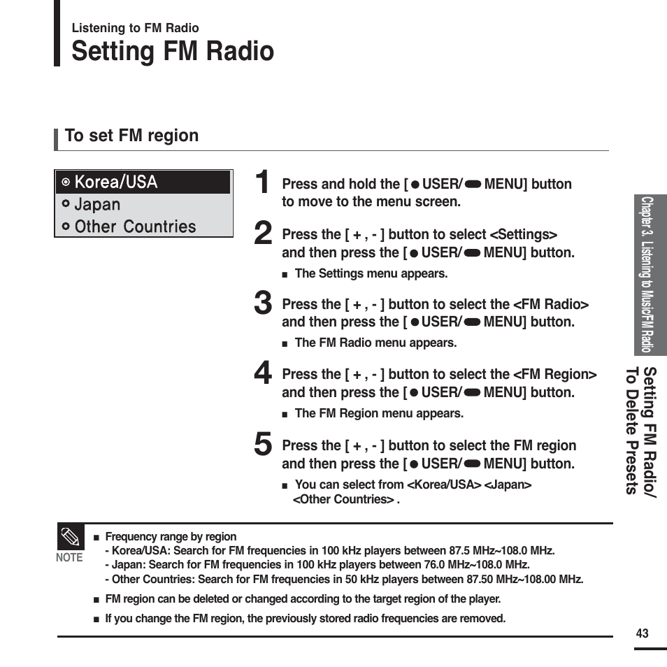 Setting fm radio | Samsung YP-F2X User Manual | Page 43 / 68