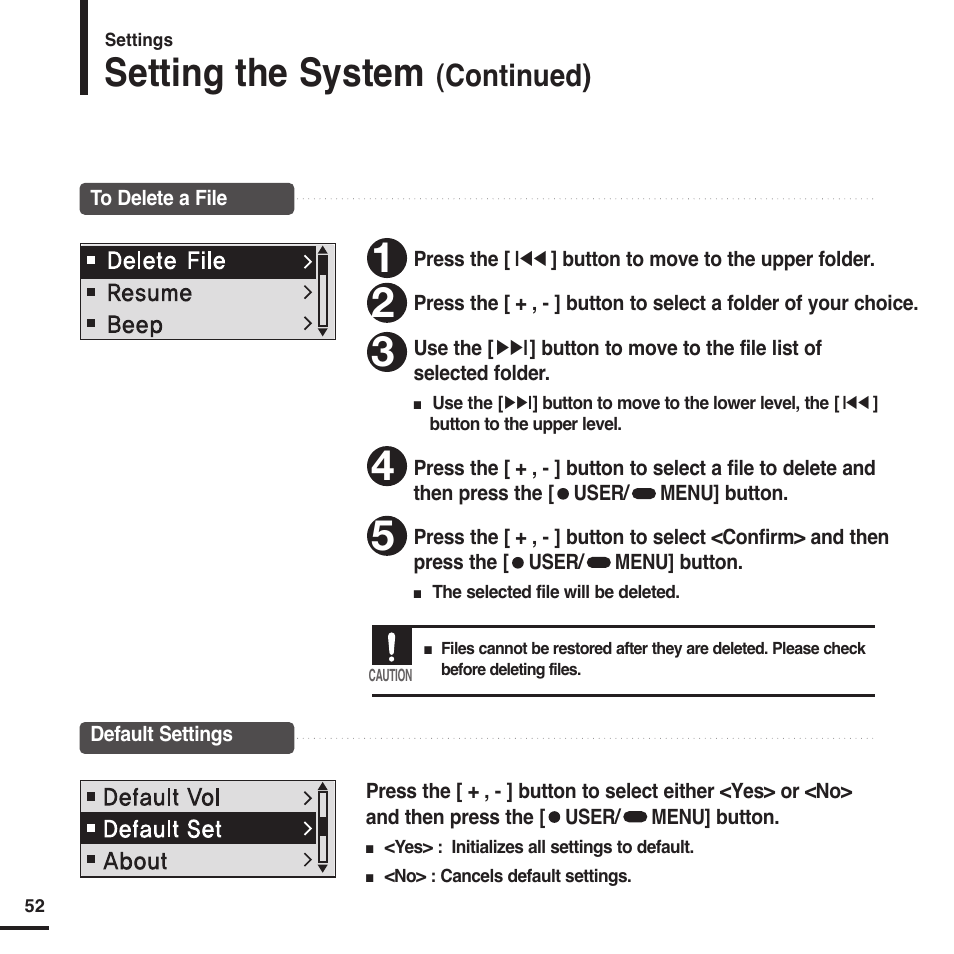 Setting the system, Continued) | Samsung YP-F2X User Manual | Page 52 / 68
