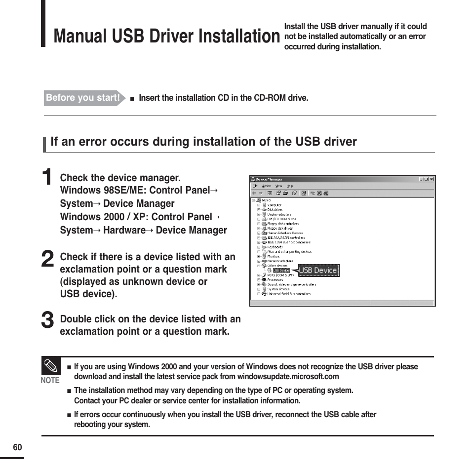 Manual usb driver installation | Samsung YP-F2X User Manual | Page 60 / 68