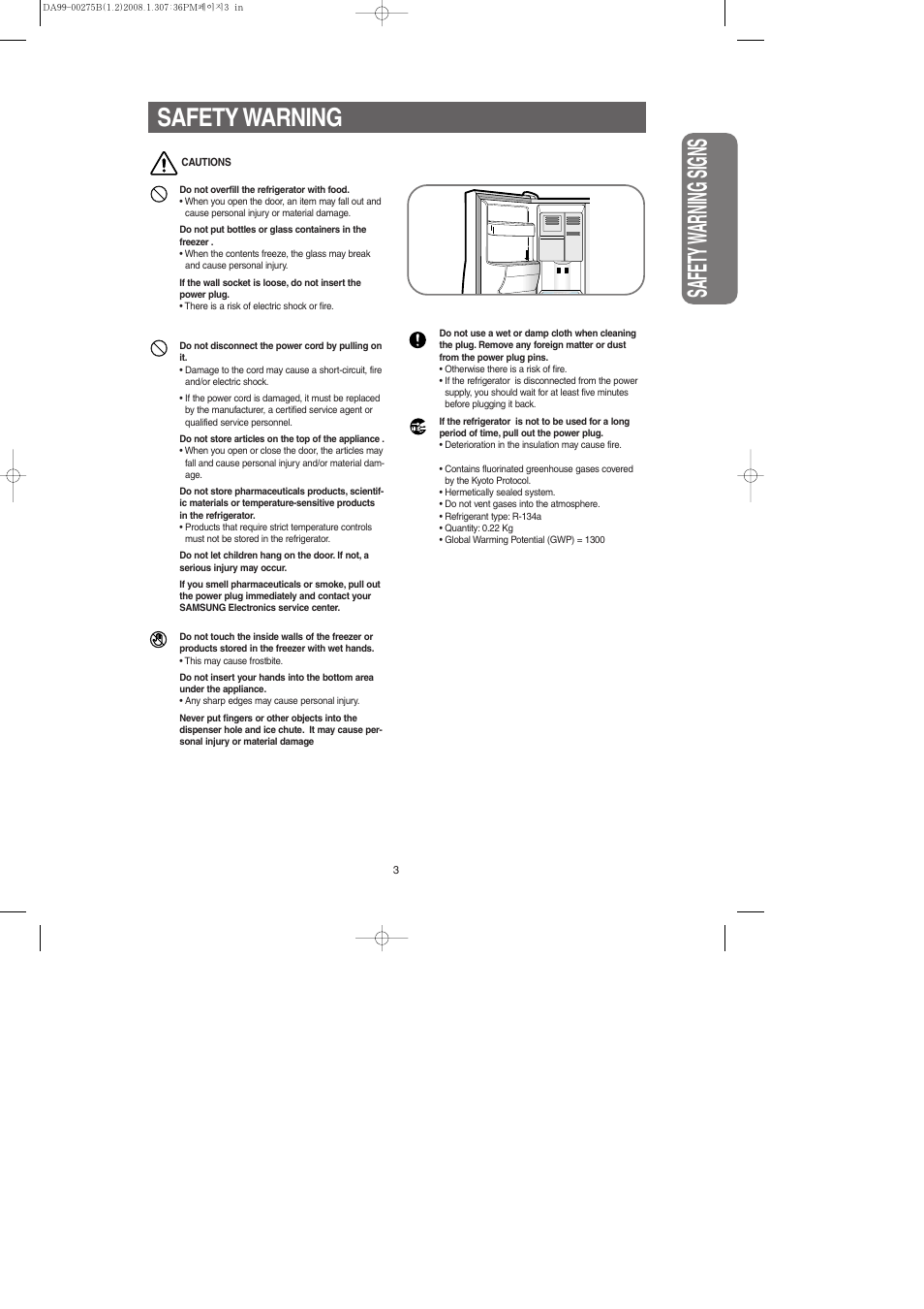 Safety w arning signs, Safety warning | Samsung DA99-00275B User Manual | Page 3 / 36