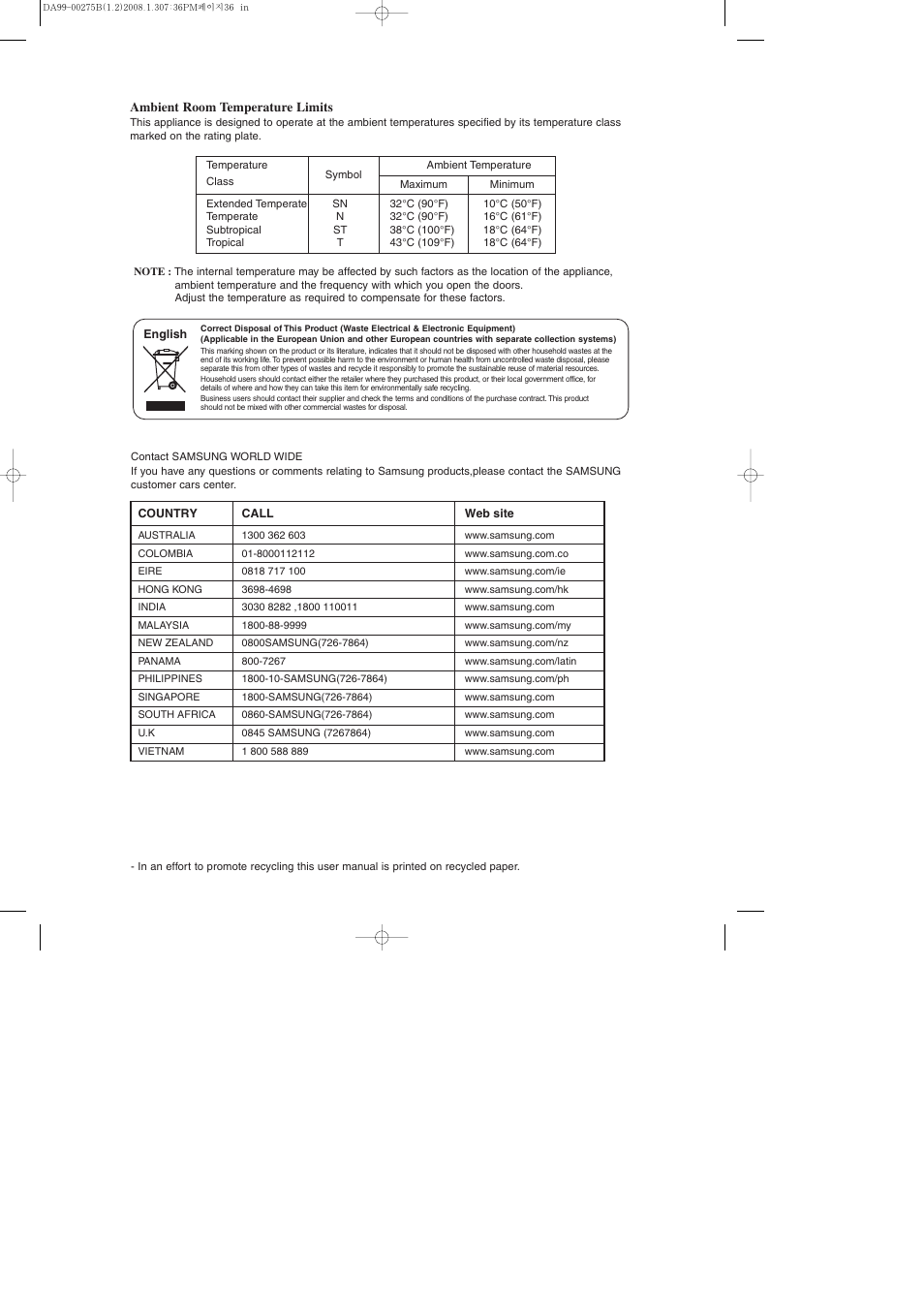 Samsung DA99-00275B User Manual | Page 36 / 36