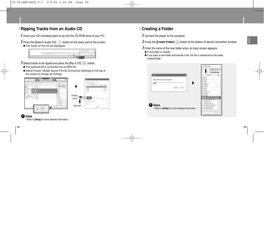 Using media studio, Iripping tracks from an audio cd, Icreating a folder | Samsung YP-T8 User Manual | Page 15 / 50