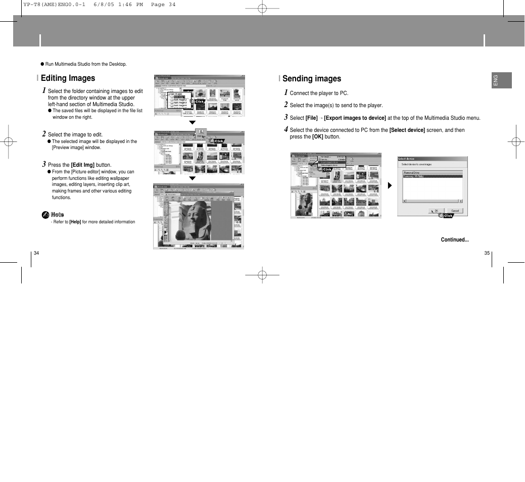 Using multimedia studio, Isending images 1, Iediting images 1 | Samsung YP-T8 User Manual | Page 18 / 50