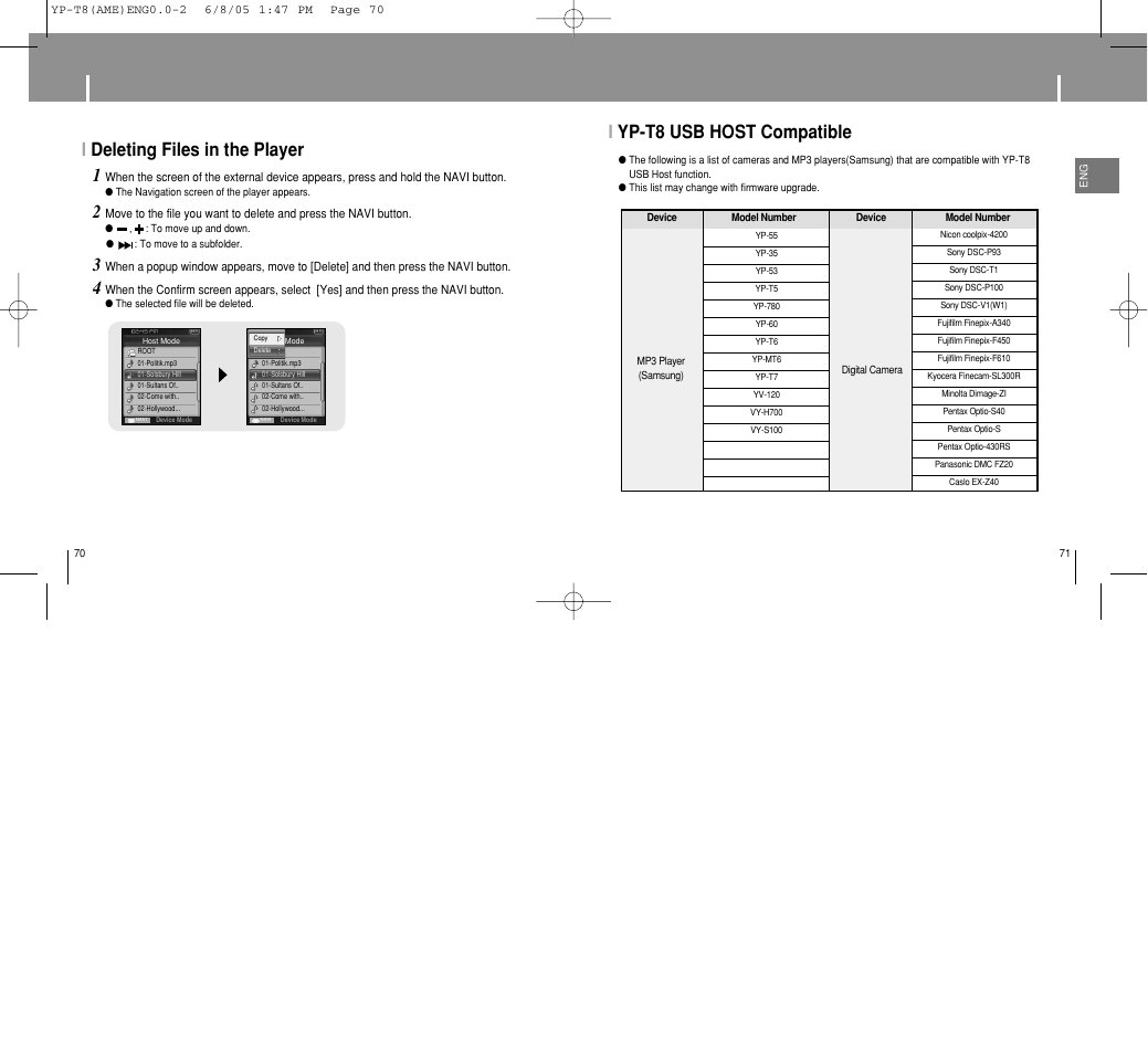 Using usb host | Samsung YP-T8 User Manual | Page 36 / 50