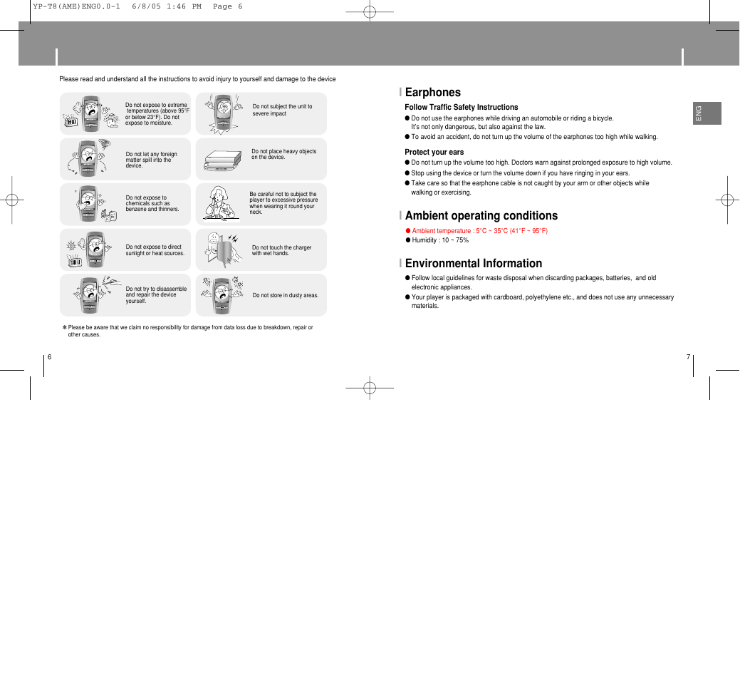 Safety instructions | Samsung YP-T8 User Manual | Page 4 / 50