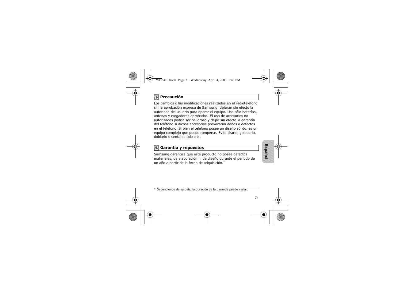 Samsung WEP 410 User Manual | Page 74 / 107