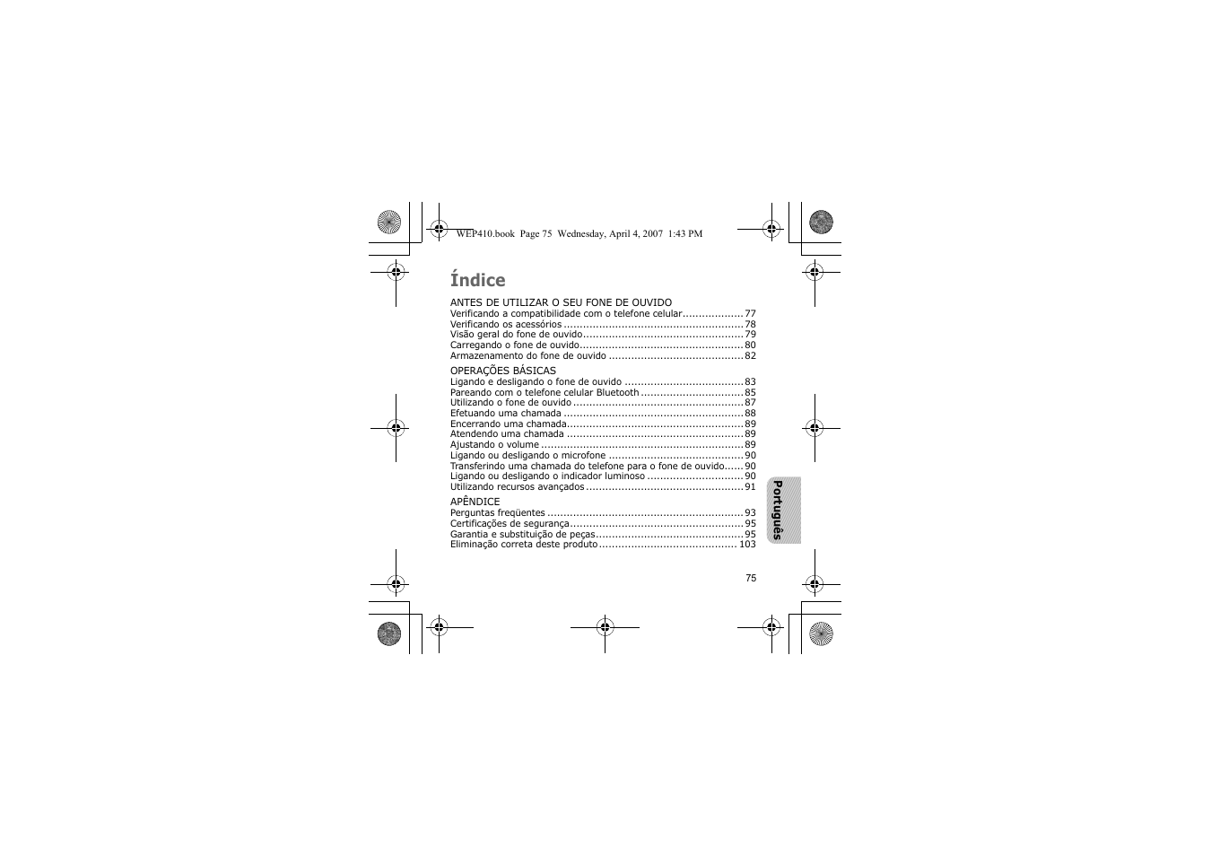 Índice | Samsung WEP 410 User Manual | Page 78 / 107