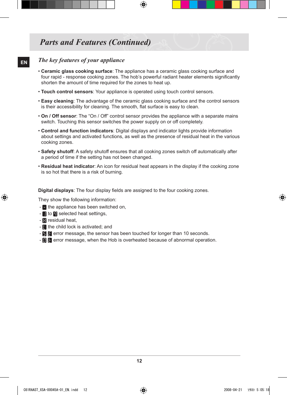 Parts and features (continued), The key features of your appliance | Samsung C61RABAL User Manual | Page 14 / 30