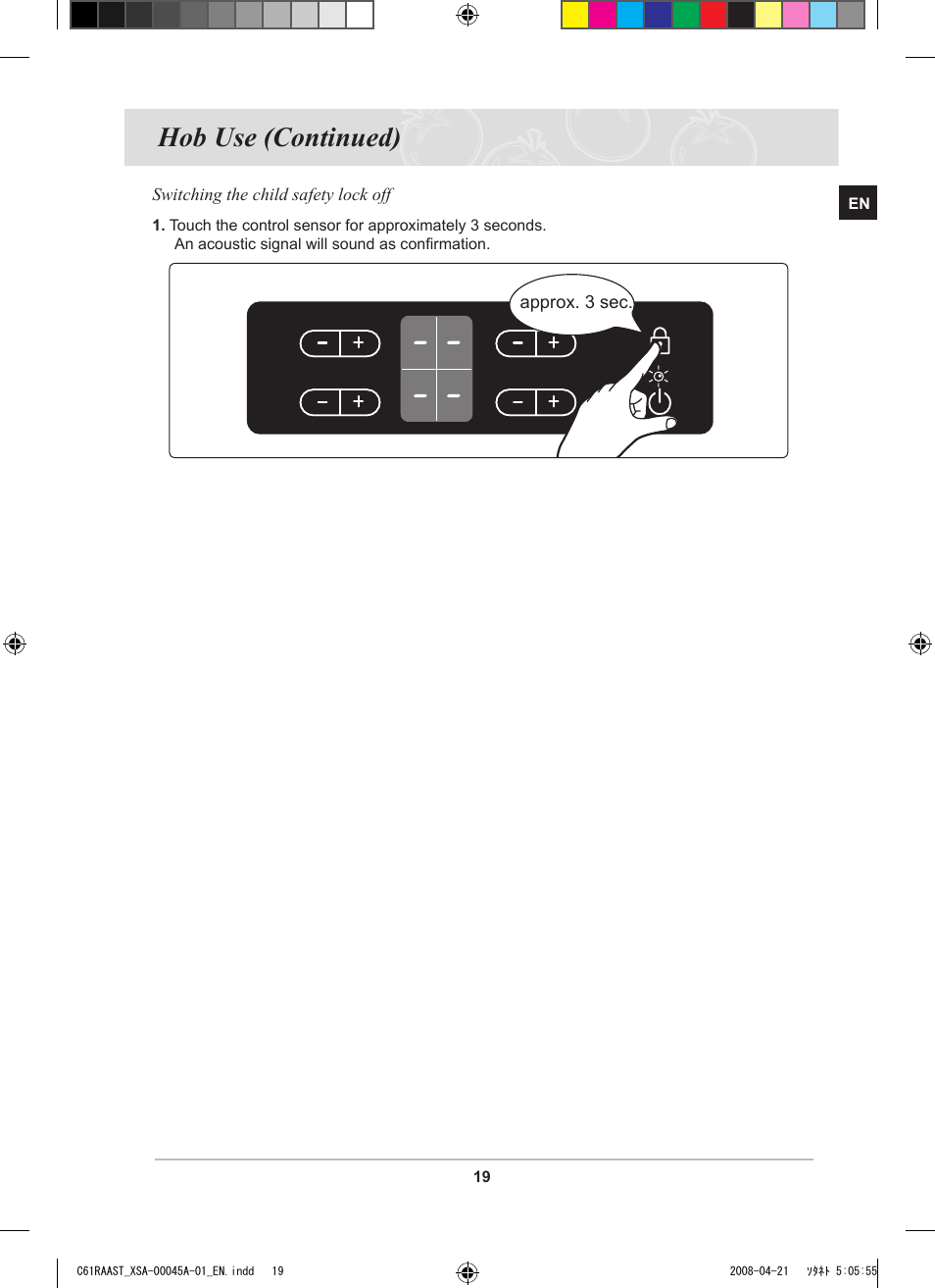 Hob use (continued) | Samsung C61RABAL User Manual | Page 21 / 30