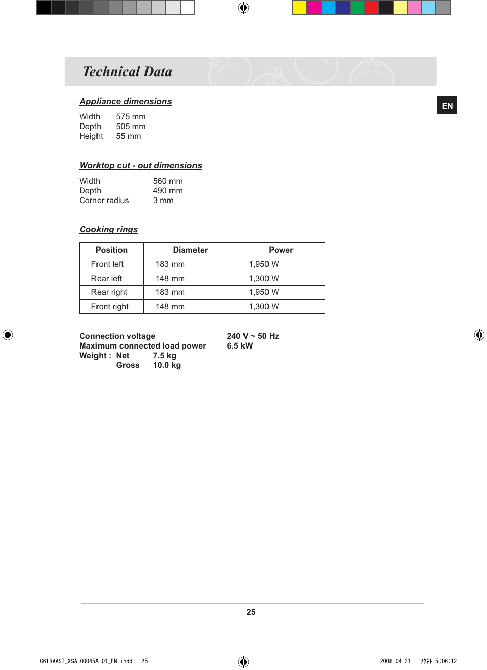 Technical data | Samsung C61RABAL User Manual | Page 27 / 30