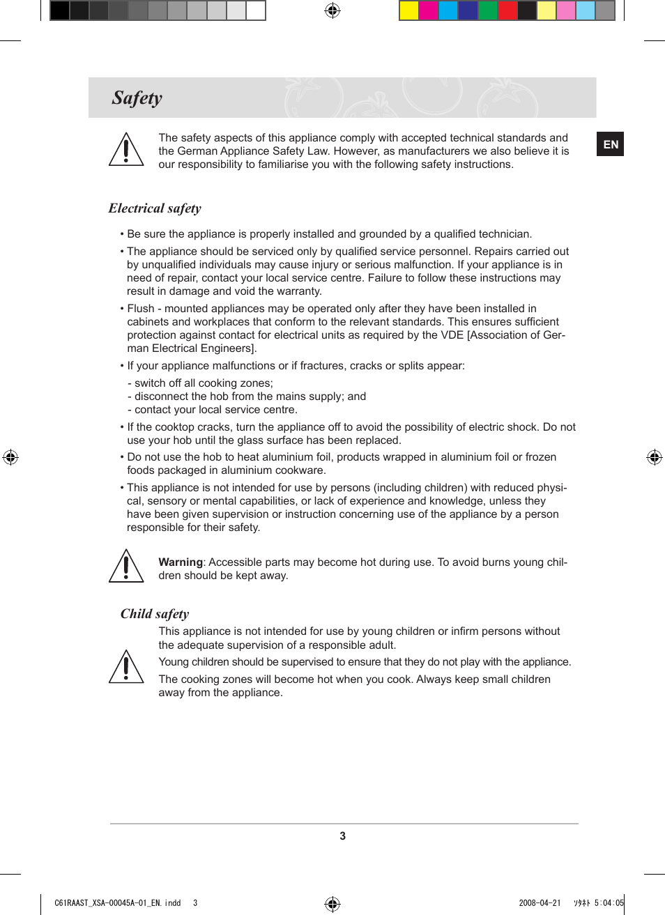 Safety, Electrical safety, Child safety | Samsung C61RABAL User Manual | Page 5 / 30