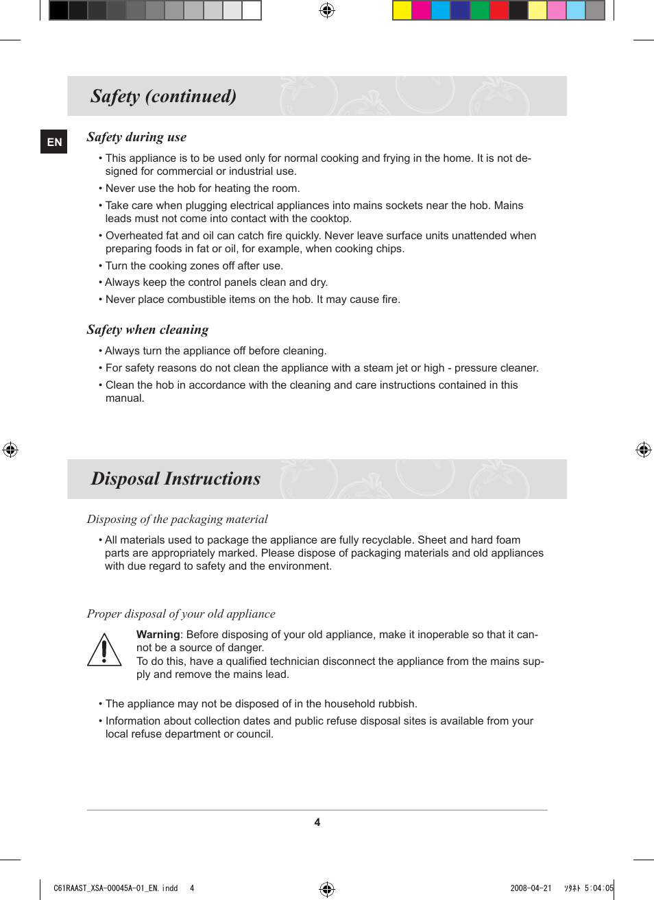 Disposal instructions, Safety (continued) disposal instructions | Samsung C61RABAL User Manual | Page 6 / 30