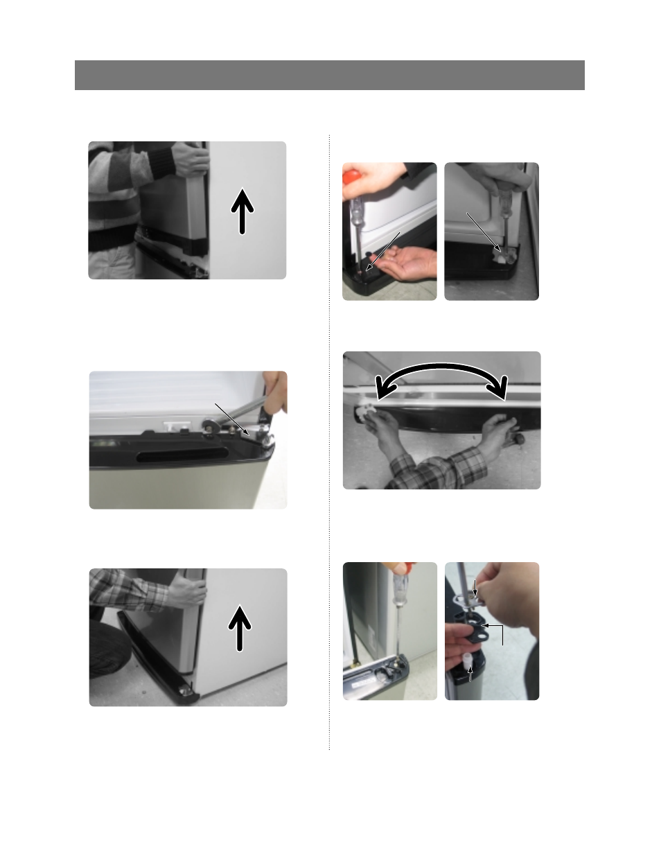 Reversing the door swing, Read these instructions completely and carefully, Assembly of the freezer door | Disassembly of the freezer door | Samsung RB215LABP User Manual | Page 16 / 24