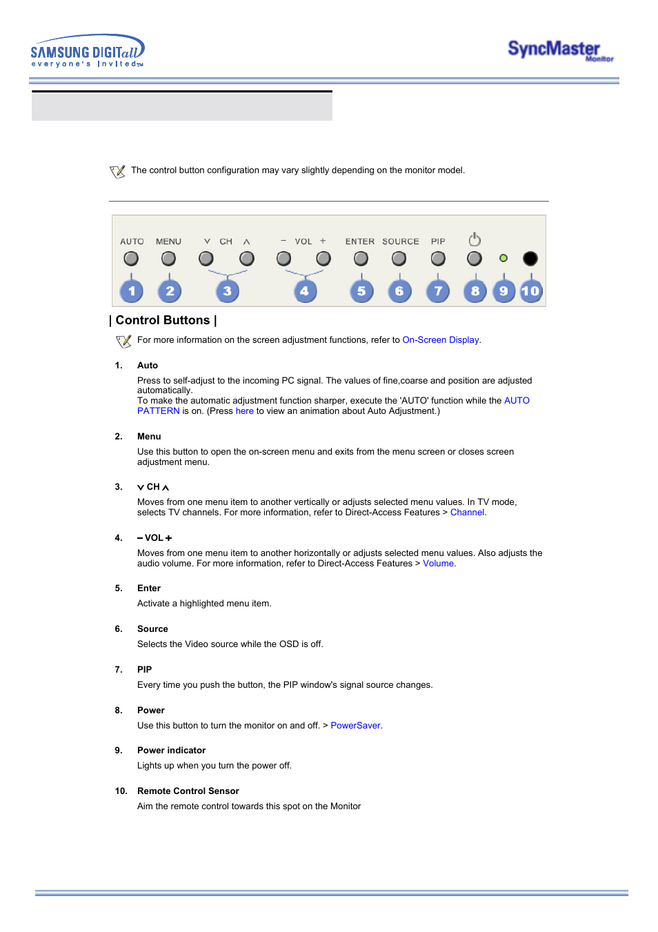 Adjusting your monitor, User control buttons, User controls | Control buttons | Samsung 173MW User Manual | Page 27 / 63