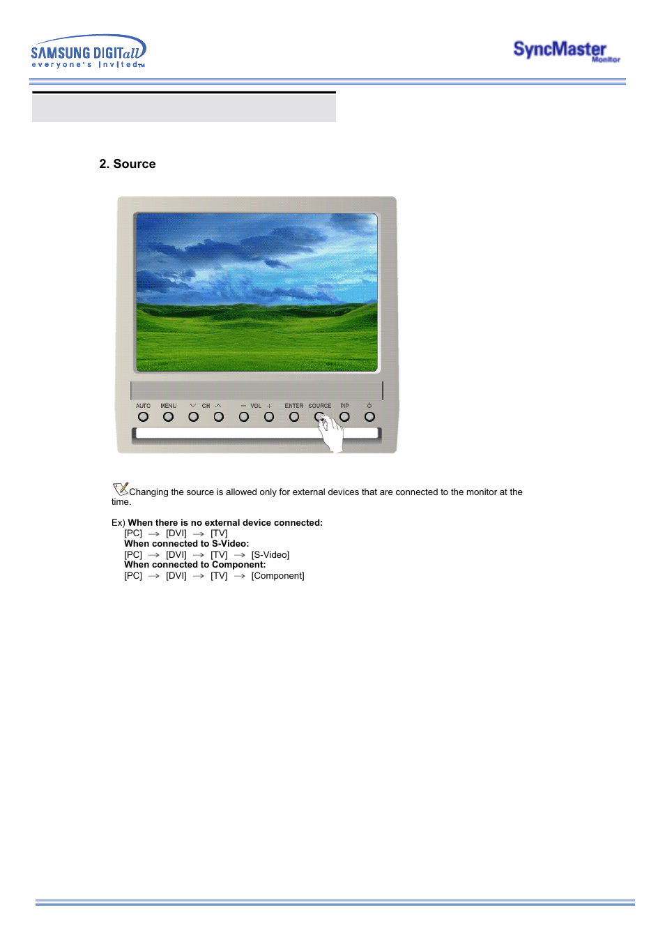 On-screen display, Source | Samsung 173MW User Manual | Page 31 / 63