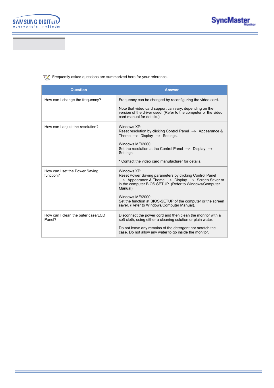 Q & a | Samsung 173MW User Manual | Page 47 / 63