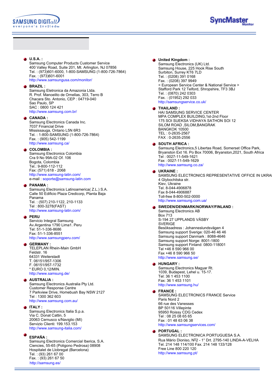 Information, Service center | Samsung 173MW User Manual | Page 52 / 63