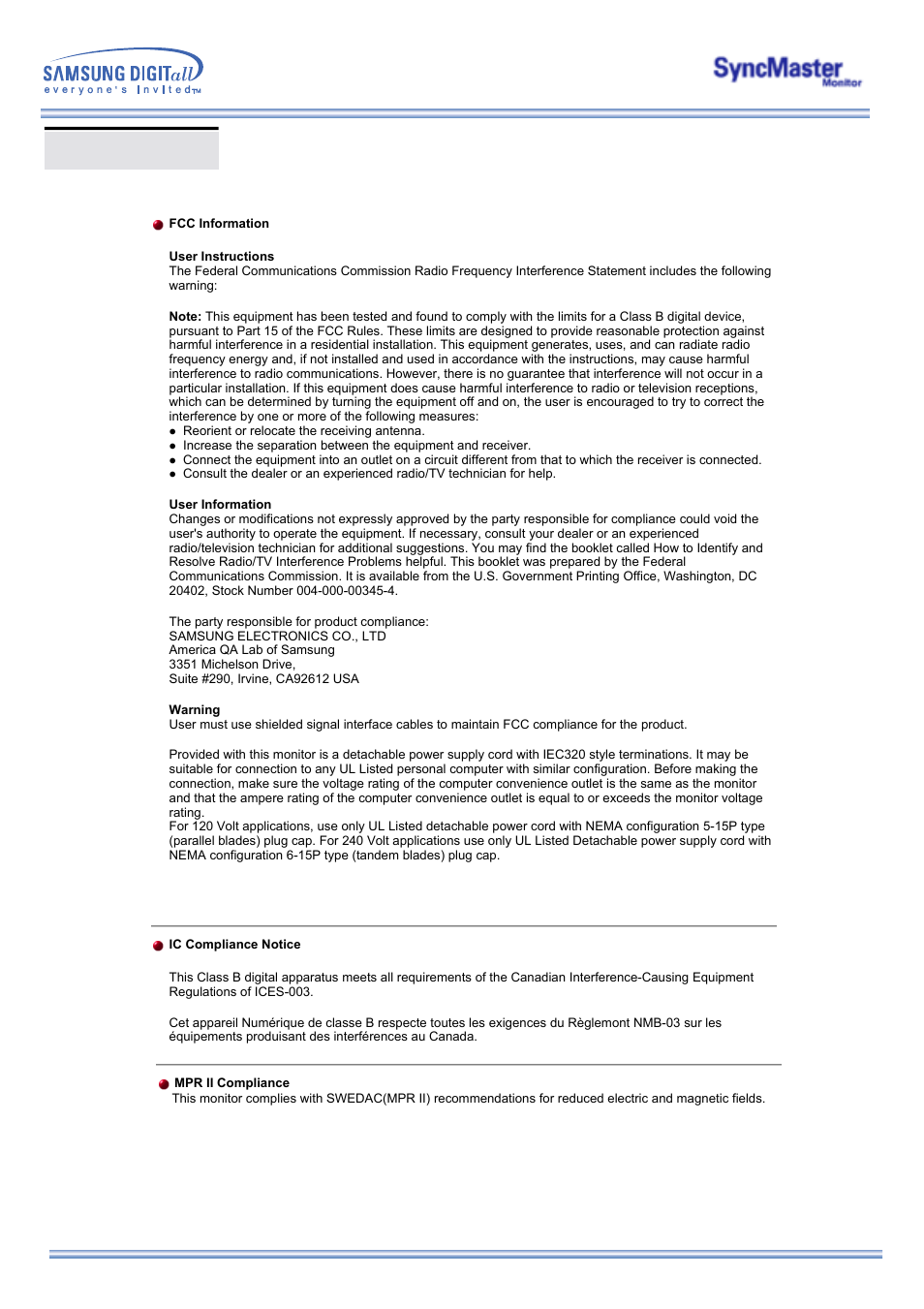 Regulatory | Samsung 173MW User Manual | Page 56 / 63