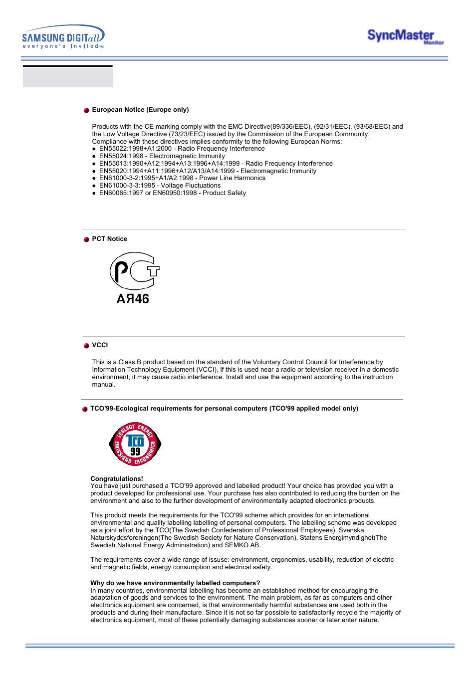 Regulatory | Samsung 173MW User Manual | Page 57 / 63