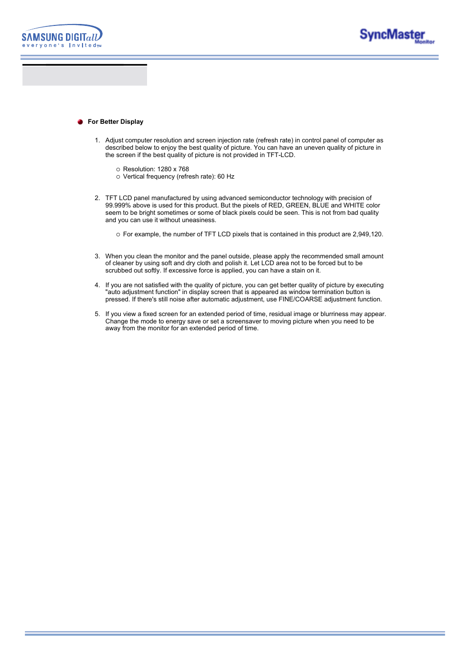 For better display | Samsung 173MW User Manual | Page 62 / 63