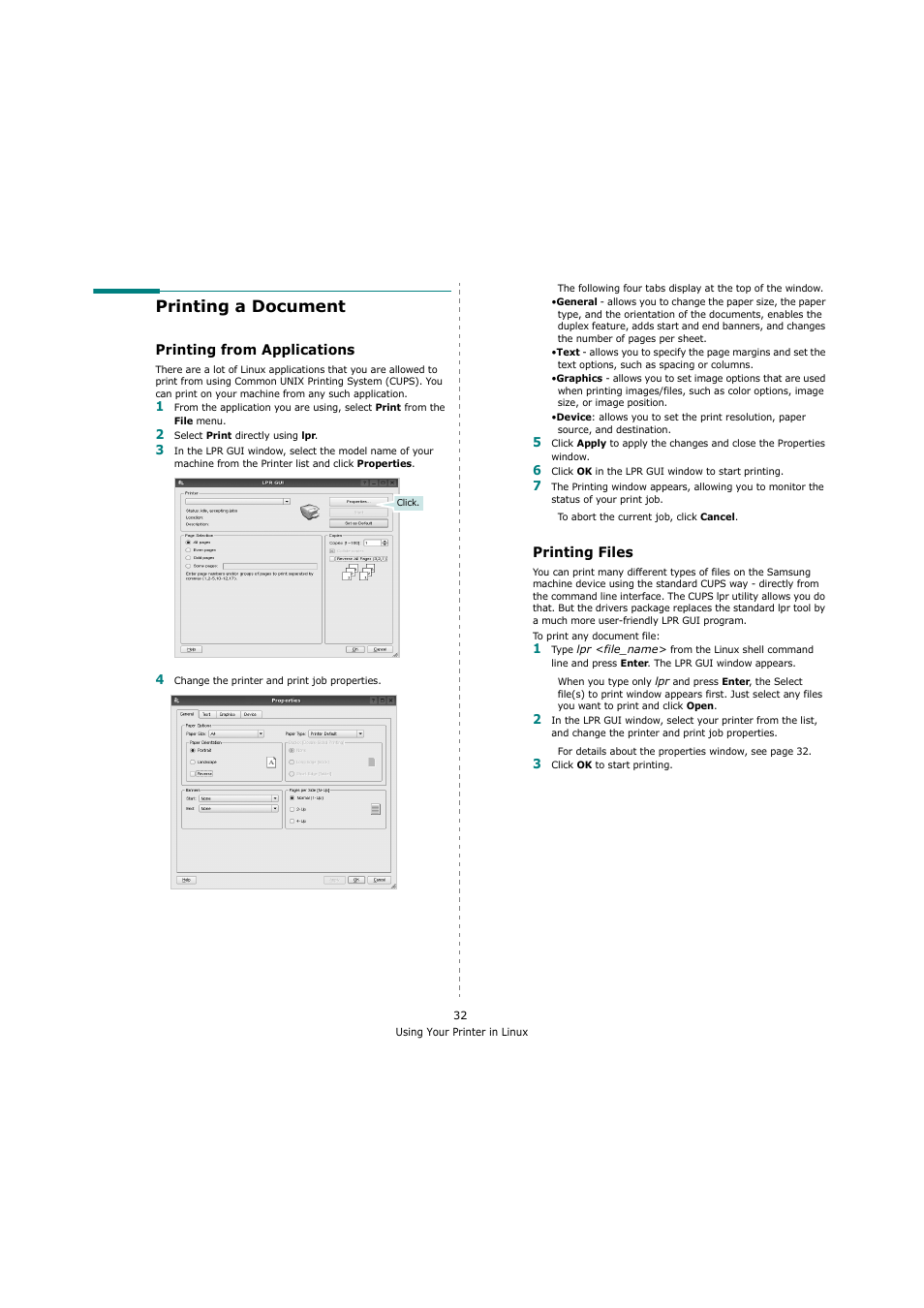Printing a document, Printing from applications, Printing files | Printing from applications printing files | Samsung ML-4551N User Manual | Page 103 / 111
