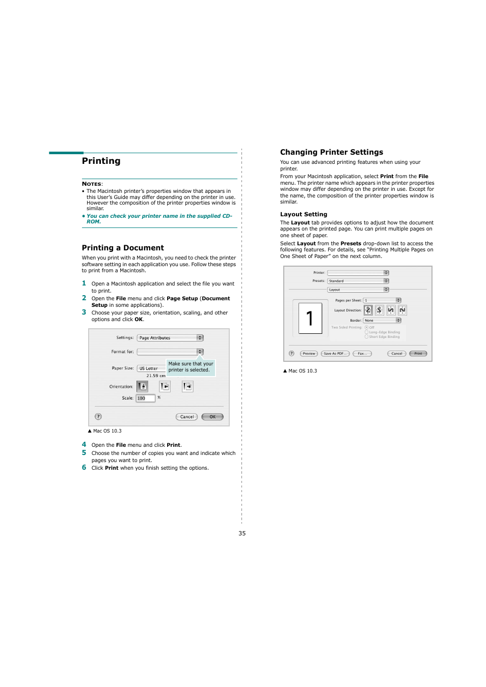 Printing, Printing a document, Changing printer settings | Printing a document changing printer settings | Samsung ML-4551N User Manual | Page 106 / 111