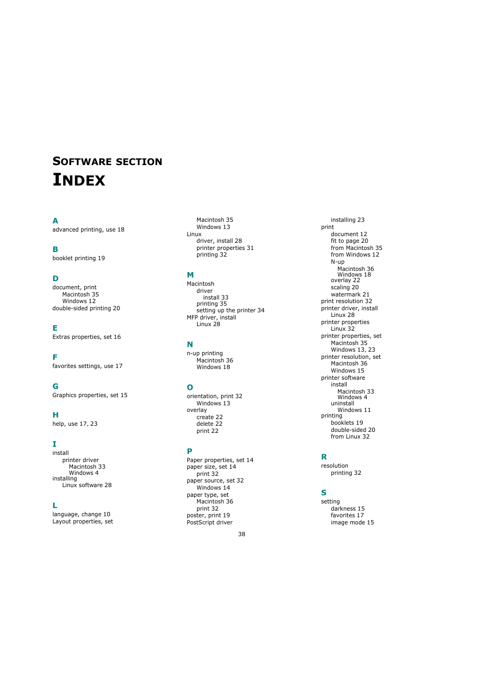 Software section index, Ndex, Oftware | Samsung ML-4551N User Manual | Page 109 / 111