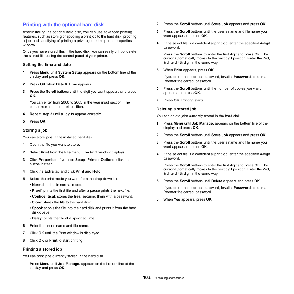 Printing with the optional hard disk, Age 10.6 | Samsung ML-4551N User Manual | Page 65 / 111