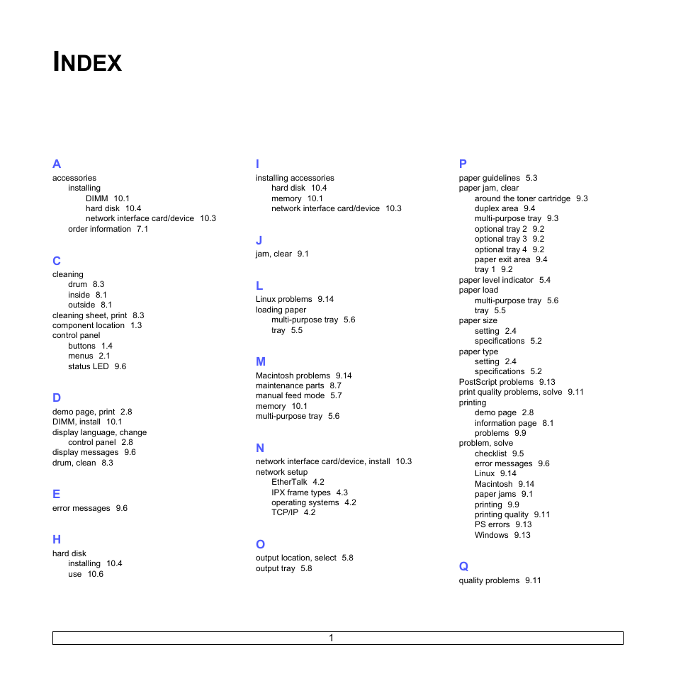 Index, Ndex | Samsung ML-4551N User Manual | Page 69 / 111