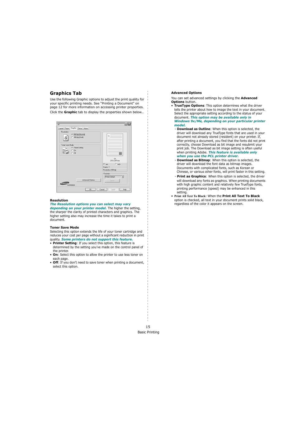 Graphics tab | Samsung ML-4551N User Manual | Page 86 / 111