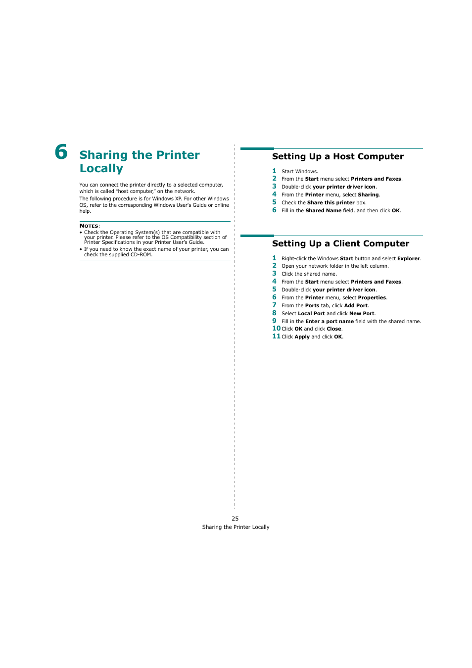 Sharing the printer locally, Setting up a host computer, Setting up a client computer | Chapter 6 | Samsung ML-4551N User Manual | Page 96 / 111