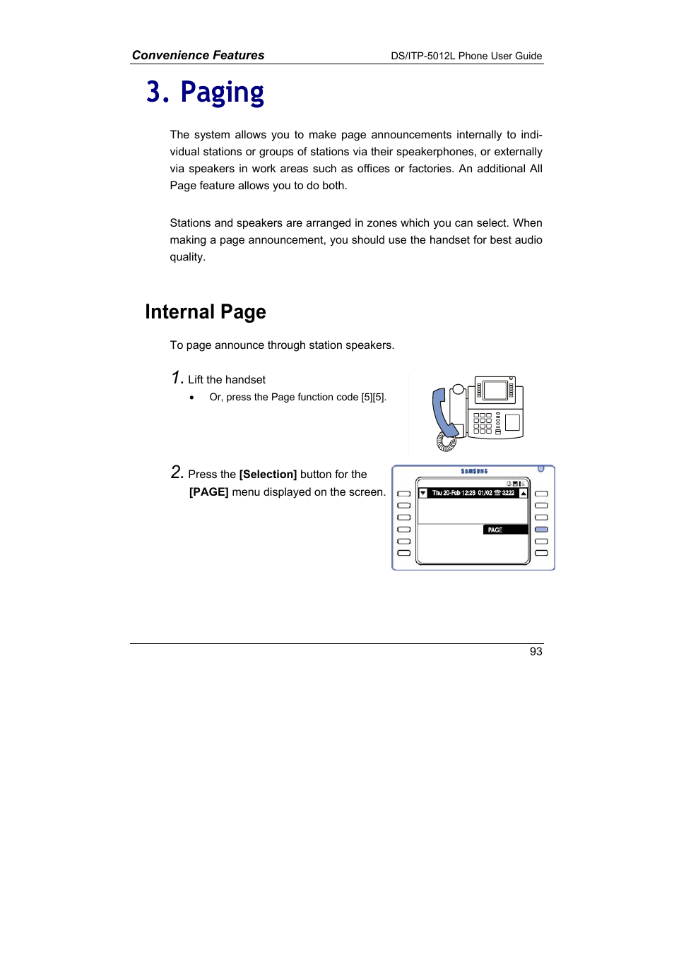 Paging, Internal page | Samsung DS-5012L User Manual | Page 106 / 187