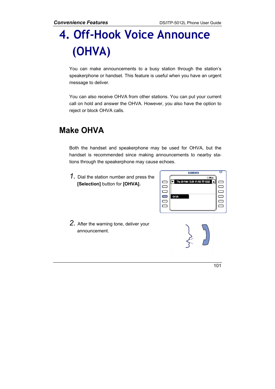 Off-hook voice announce (ohva), Off-hook voice announce (ohva) make ohva, Make ohva | Samsung DS-5012L User Manual | Page 114 / 187