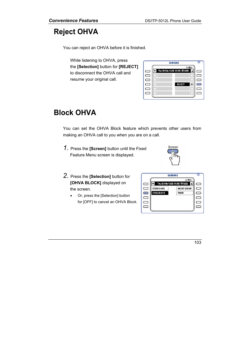 Reject ohva block ohva, Reject ohva, Block ohva | Samsung DS-5012L User Manual | Page 116 / 187