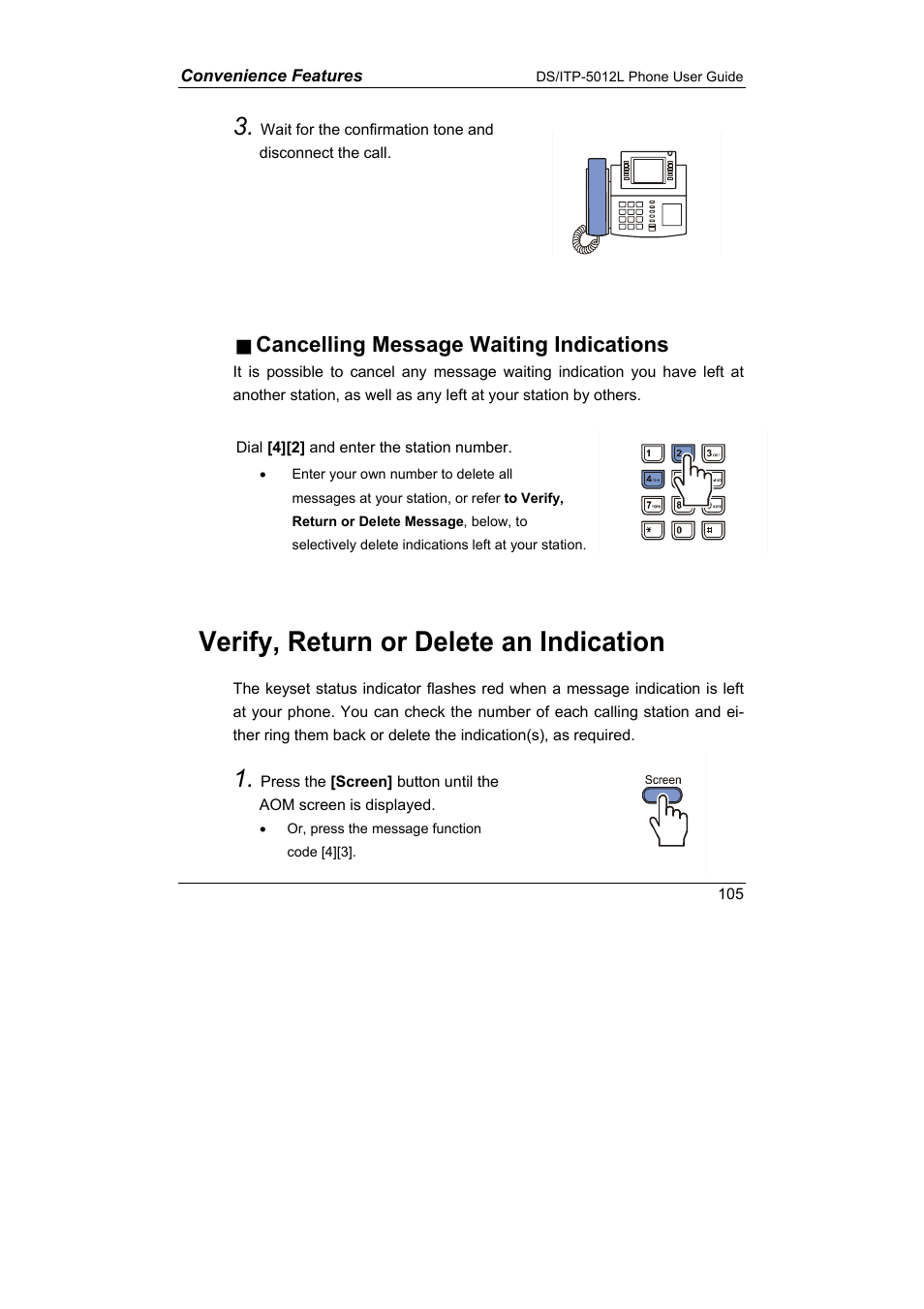 Verify, return or delete an indication, Cancelling message waiting indications | Samsung DS-5012L User Manual | Page 118 / 187