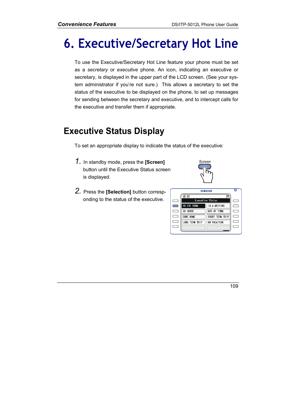 Executive/secretary hot line, Executive status display | Samsung DS-5012L User Manual | Page 122 / 187