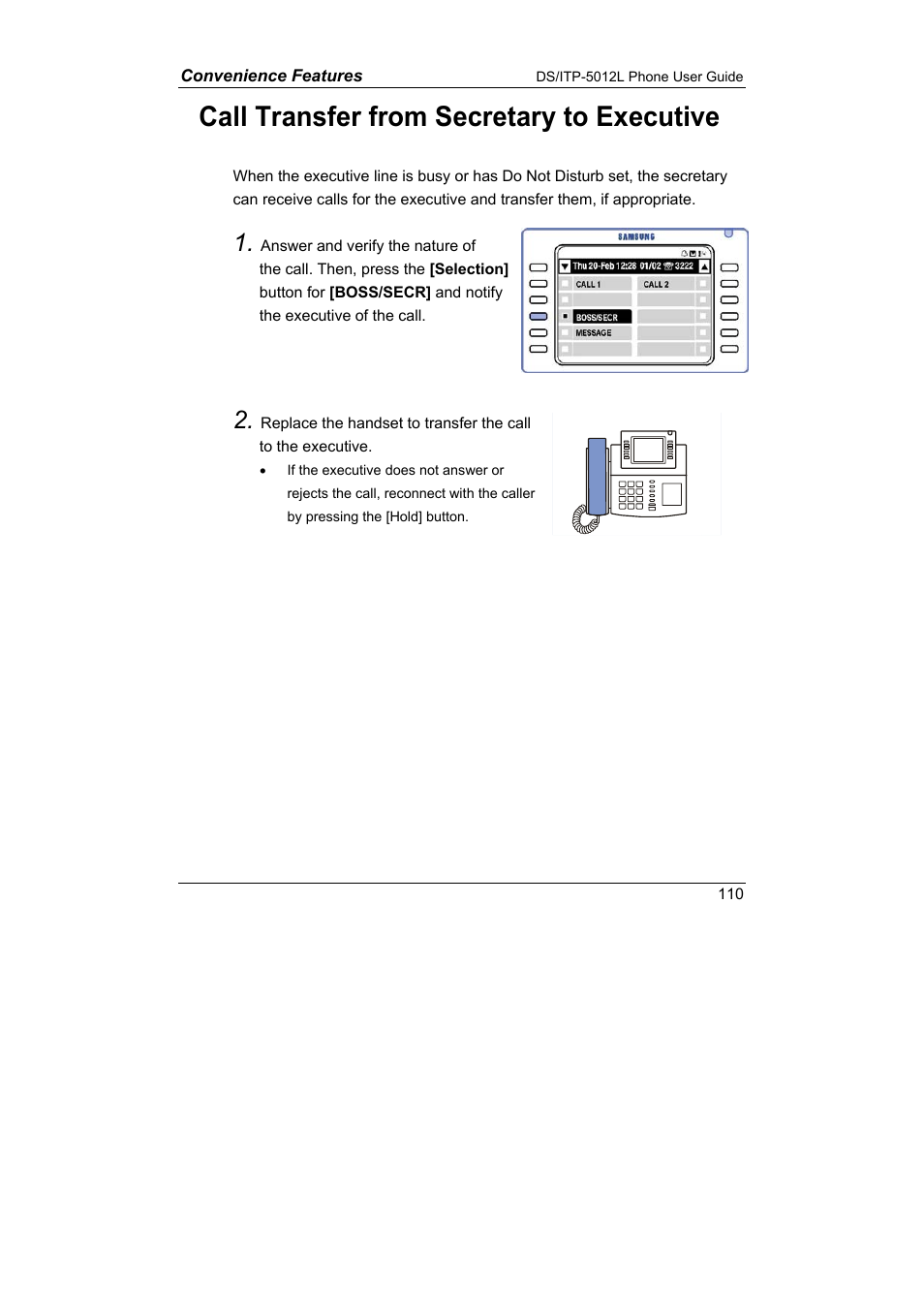 Call transfer from secretary to executive | Samsung DS-5012L User Manual | Page 123 / 187