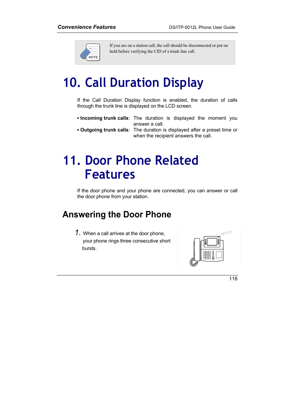 Call duration display, Door phone related features, Answering the door phone | Samsung DS-5012L User Manual | Page 131 / 187