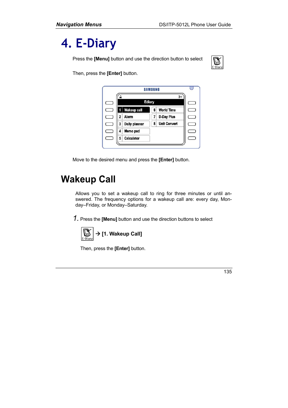 E-diary, E-diary wakeup call, Wakeup call | Samsung DS-5012L User Manual | Page 148 / 187